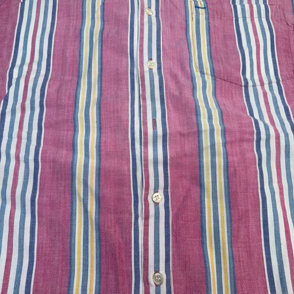 Vintage Blueprint Men’s Striped Short Sleeve Button-Down Shirt M Pink Yellow - Picture 3 of 7